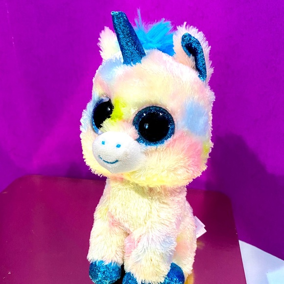 TYSILK BEANIE BOO BLITZ UNICORN SPARKLE BLUE EYES HOOVES & HORN TIE DYE  BODY - Picture 3 of 15